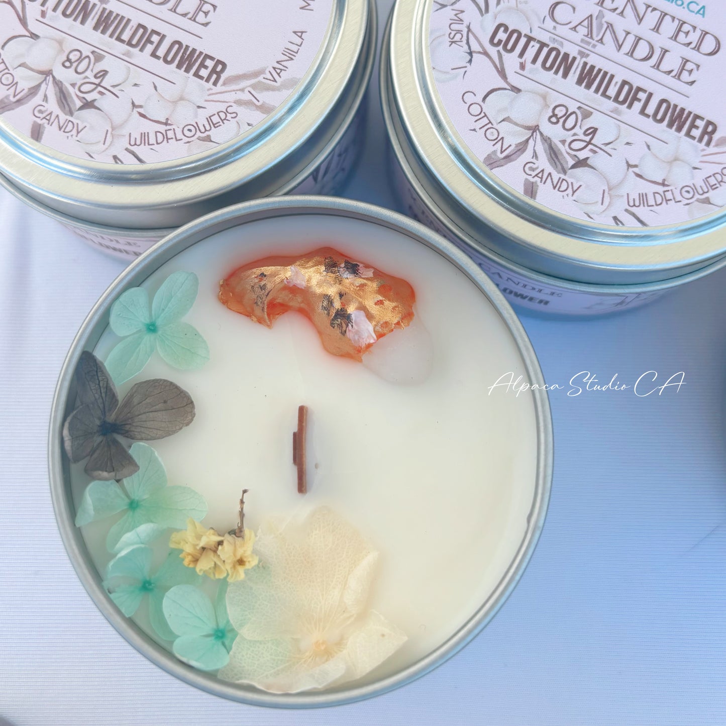 (New) Cotton Wildflowers Container Candle with Decorations
