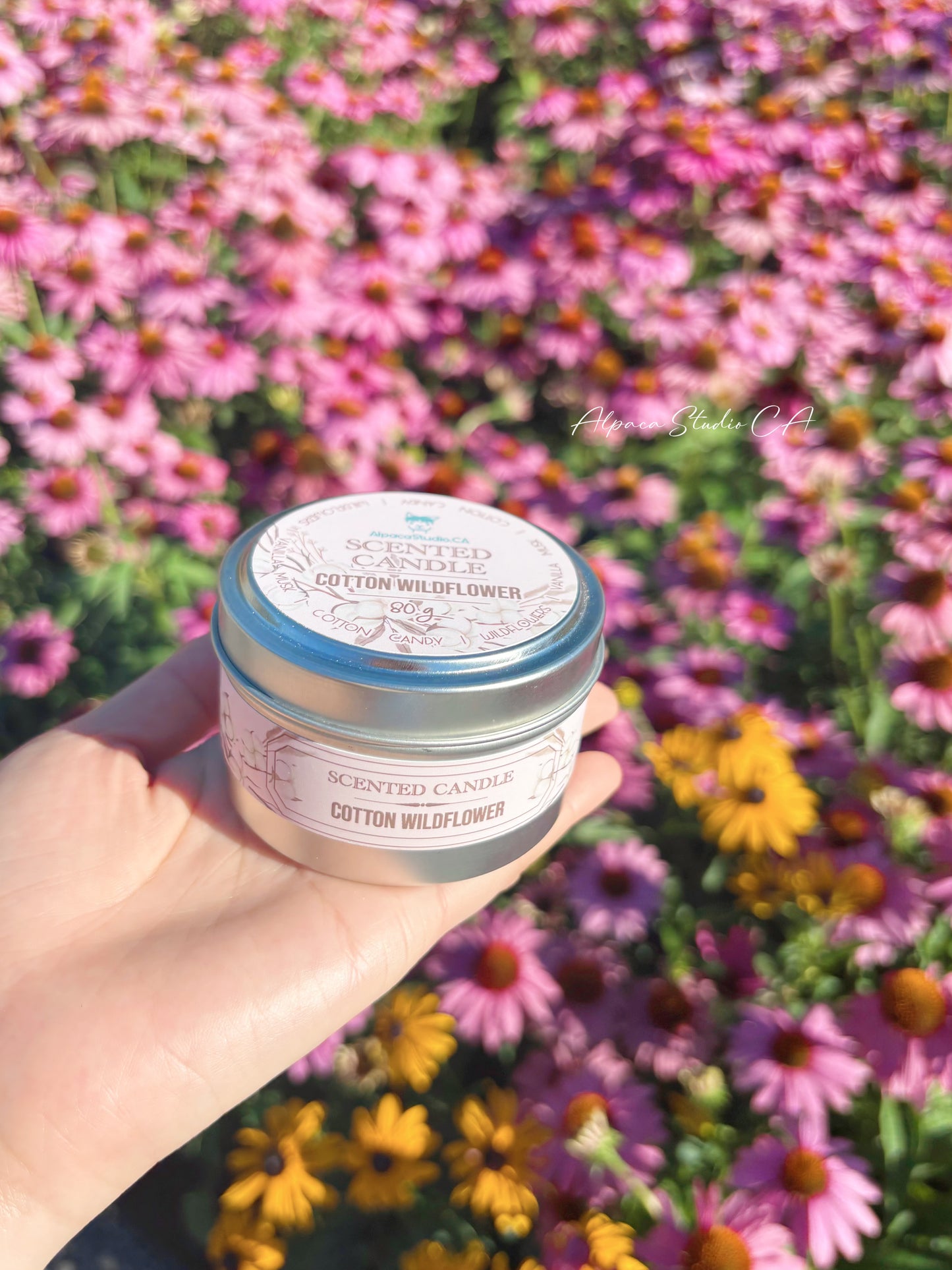 (New) Cotton Wildflowers Container Candle with Decorations