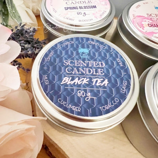 Black Tea Container Candle with Decorations