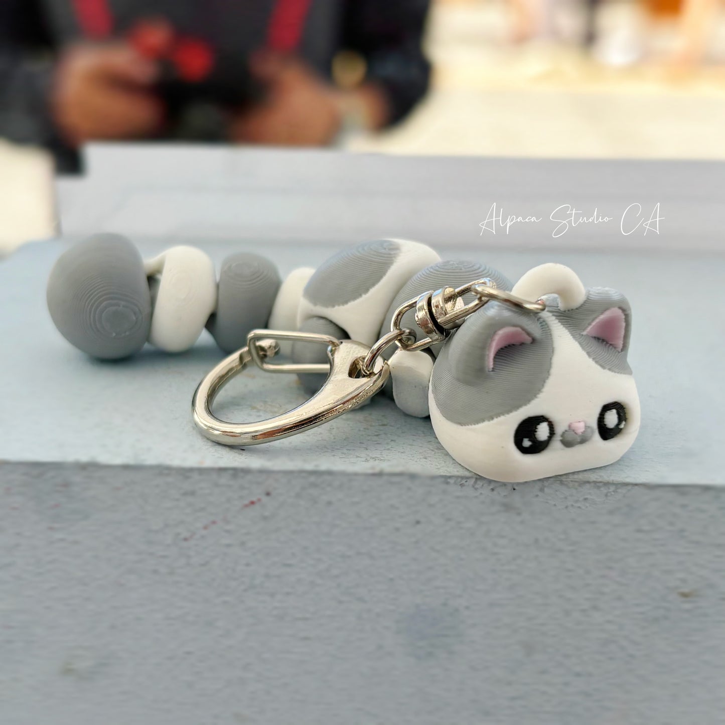 Cat Keychain - White and Grey patch