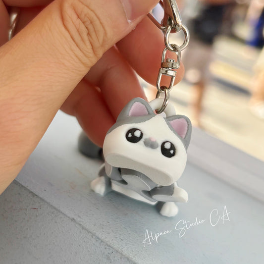 Cat Keychain - White and Grey patch