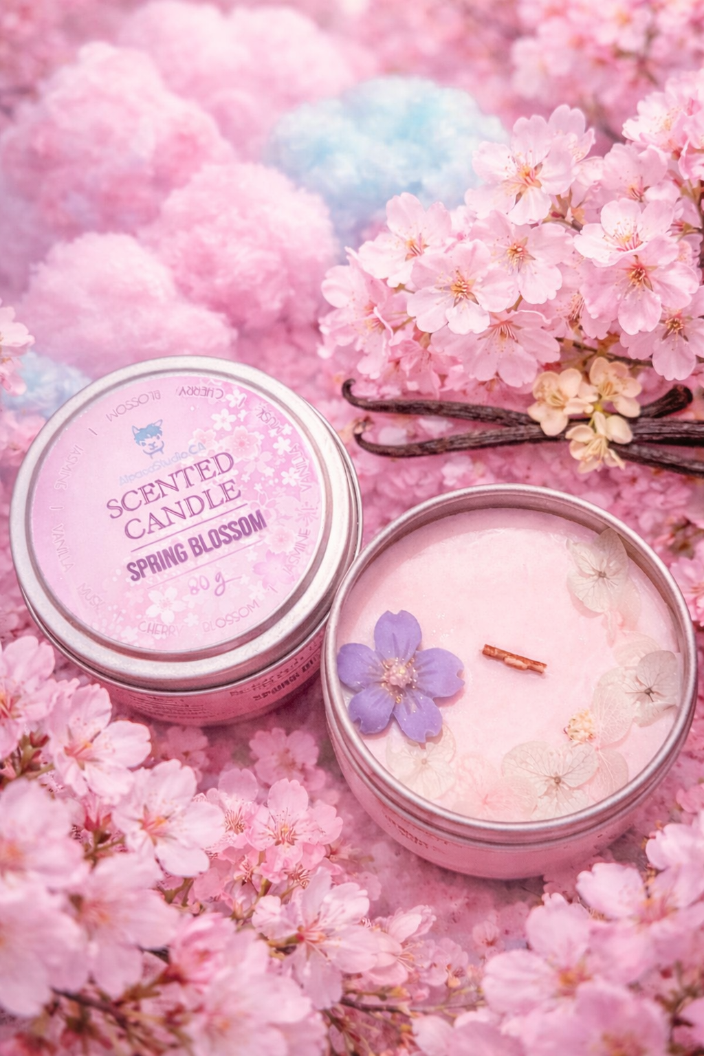 Spring Blossom Container Candle with Decorations