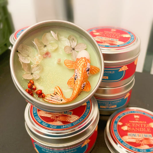 Honey Lemon Container Candle with Decorations -Koi Edition