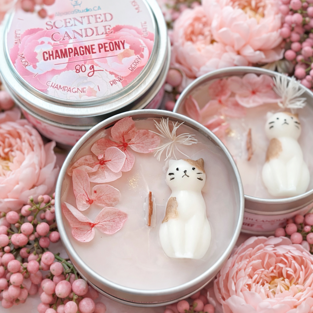 Champagne Peony Container Candle with Decorations