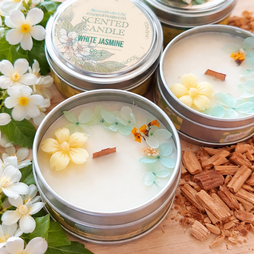 White Jasmine Container Candle with Decorations