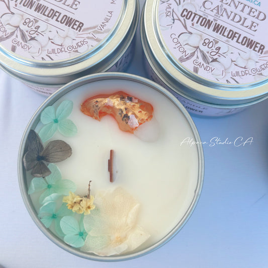 (New) Cotton Wildflowers Container Candle with Decorations